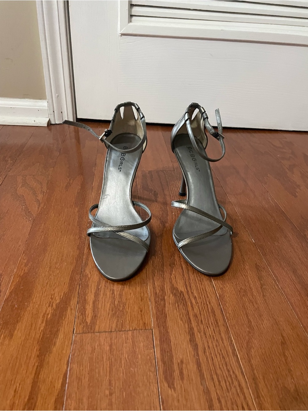 BCBGirls Silver Metallic Strappy Stiletto Sandals